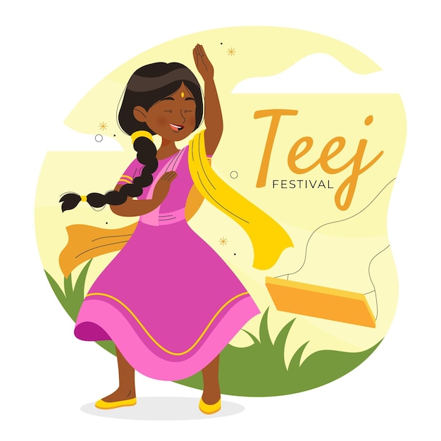 Hand drawn teej festival illustration