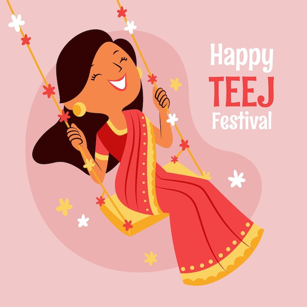 Бесплатное векторное изображение Нарисованная рукой иллюстрация фестиваля teej
