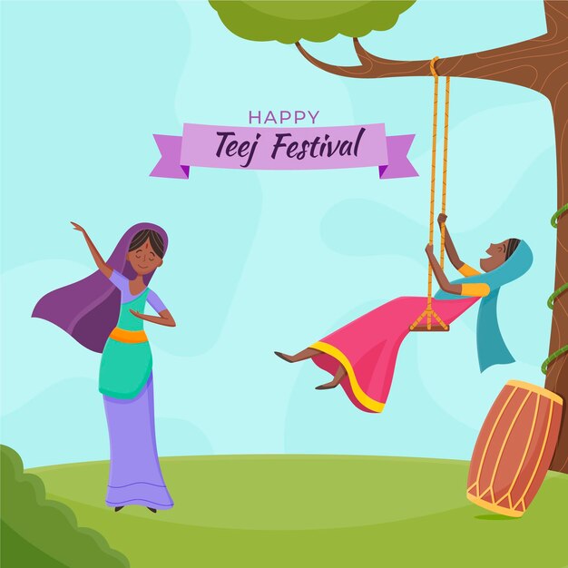 Hand drawn teej festival illustration