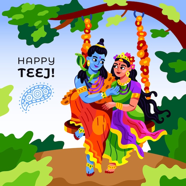 Hand drawn teej festival illustration