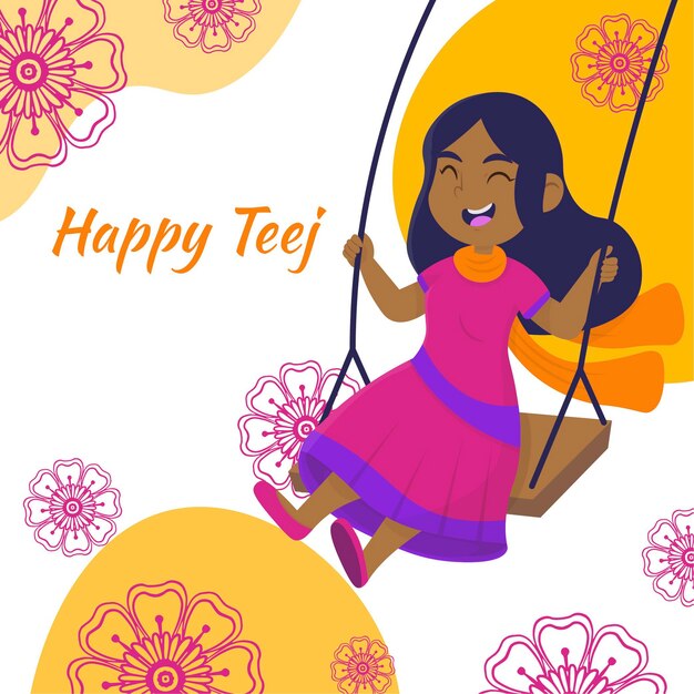 Hand drawn teej festival illustration