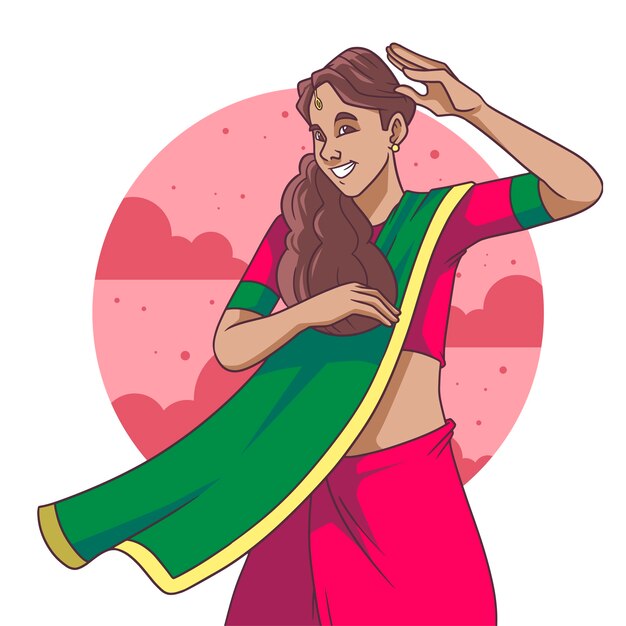 Hand drawn teej illustration with woman