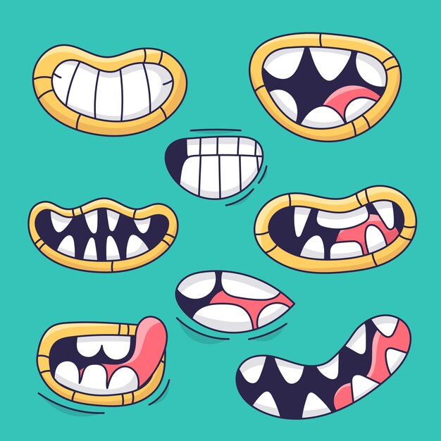 Hand drawn teeth mouth cartoon illustration