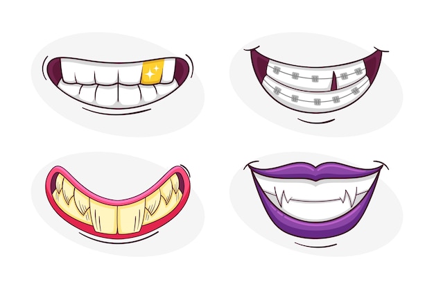 Illustrazione disegnata a mano del fumetto di sorriso dei denti