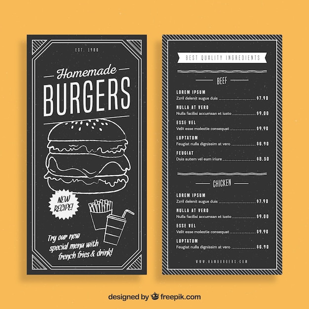 Hand drawn template for burger menu