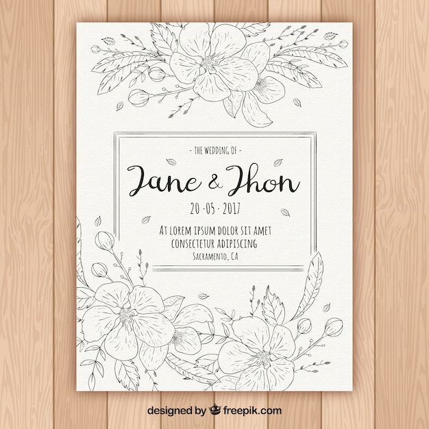 Free vector hand-drawn template of floral wedding invitation