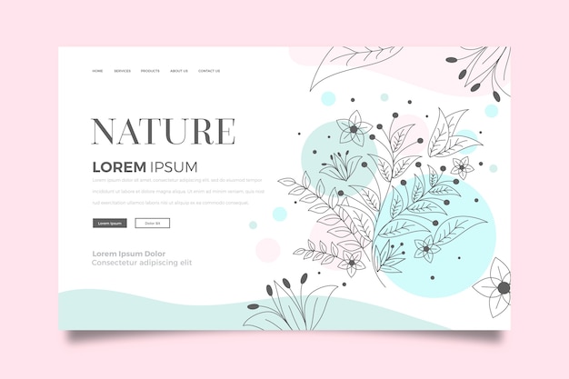 Hand drawn template nature landing page