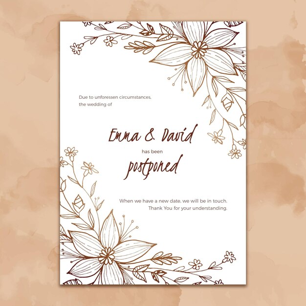 Free vector hand drawn template for postponed wedding card