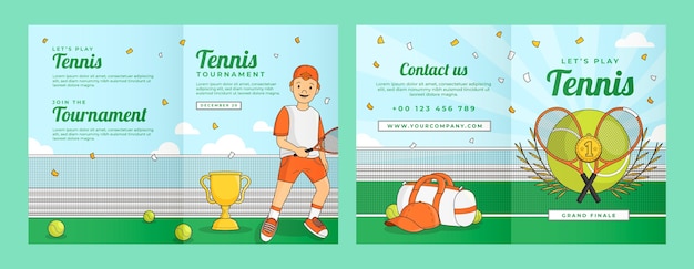 Vettore gratuito opuscolo di gioco di tennis disegnato a mano