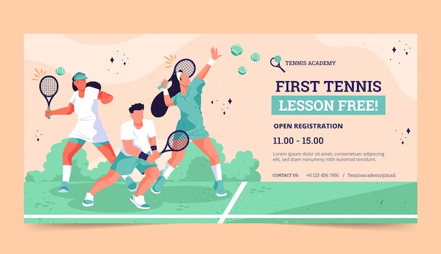 Vettore gratuito banner di vendita di giochi di tennis disegnati a mano