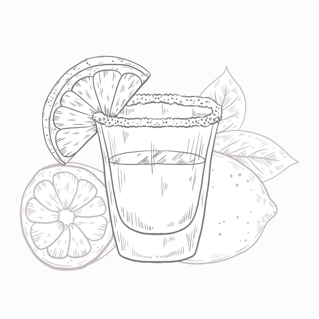Hand drawn tequila shot illustration