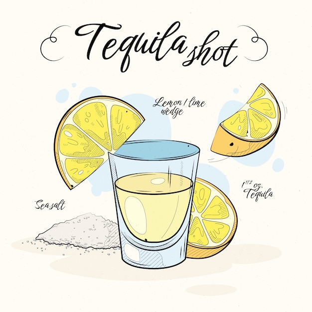 Hand drawn tequila shot illustration