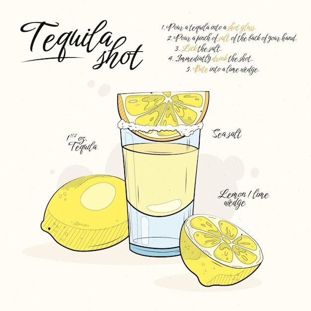 Vettore gratuito illustrazione disegnata a mano del colpo di tequila