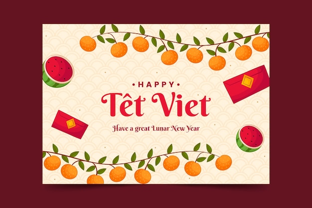 Hand drawn tet greeting card template