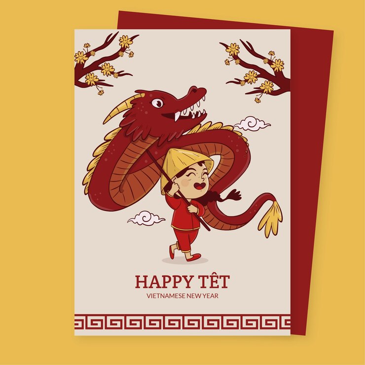 Free Vector hand drawn tet greeting card template