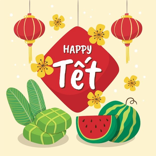 Free vector hand drawn tet vietnamese new year