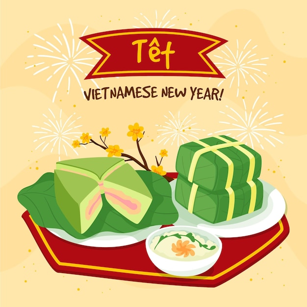 Hand drawn têt vietnamese new year Free Vector