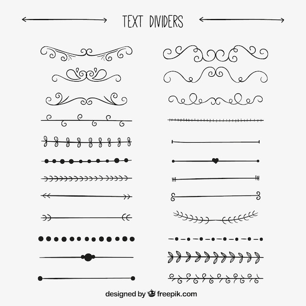 Бесплатное векторное изображение Коллекция рисованной текст делители