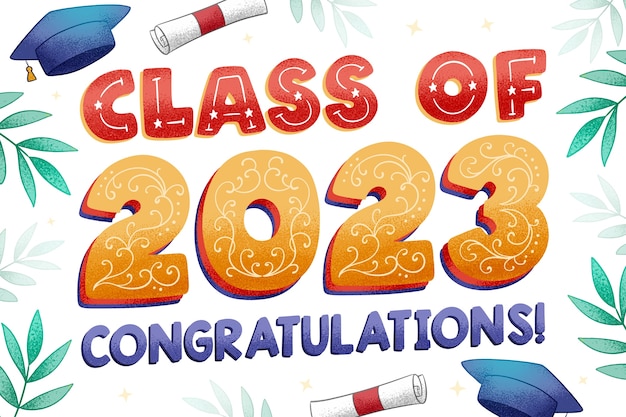 Vettore gratuito illustrazione del testo disegnato a mano per la laurea della classe 2023