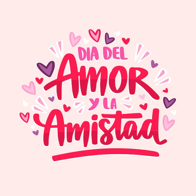 Dia del amor y la amistad 축하를 위한 손으로 그린 텍스트 그림