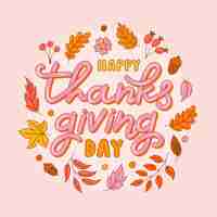 Бесплатное векторное изображение Нарисованная вручную текстовая иллюстрация на день благодарения с листьями