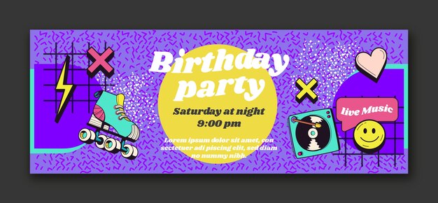Hand drawn texture 90s party social media cover template