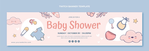 Hand drawn texture baby shower twitch banner