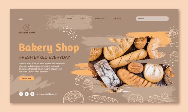 Бесплатное векторное изображение Целевая страница пекарни с нарисованной вручную текстурой