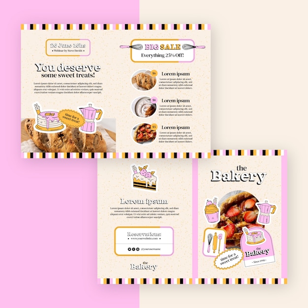 Vettore gratuito brochure del negozio di panetteria con texture disegnata a mano