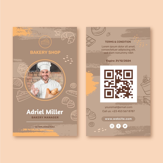 Hand drawn texture bakery shop id card