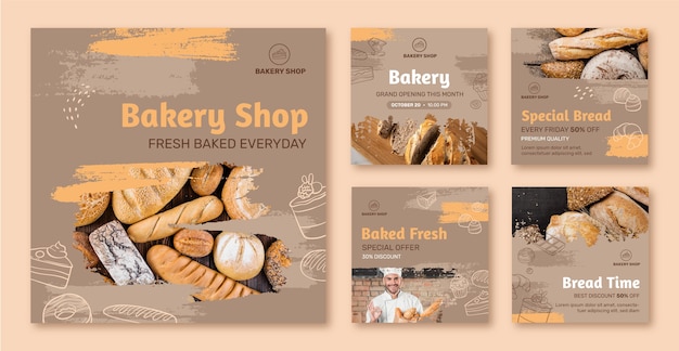 Free vector hand drawn texture bakery shop instagram post