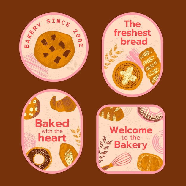 Free vector hand drawn texture bakery shop labels