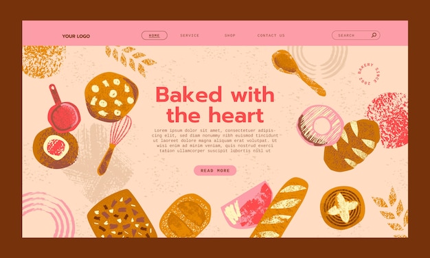 Hand drawn texture bakery shop landing page