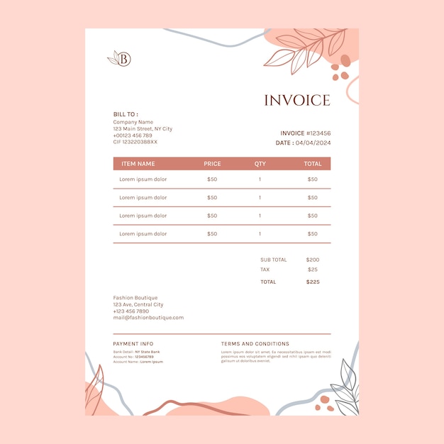 Hand drawn texture boutique invoice