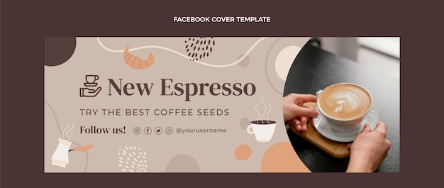 Vettore gratuito copertina facebook caffetteria texture disegnata a mano