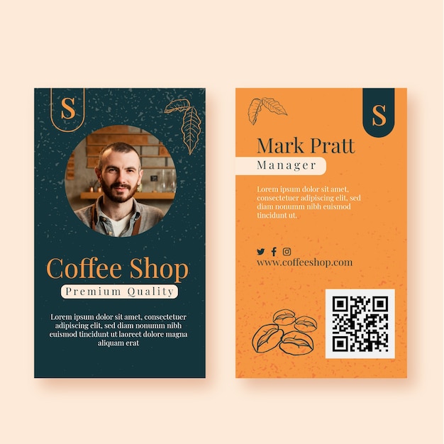 Modello di carta d'identità della caffetteria di struttura disegnata a mano