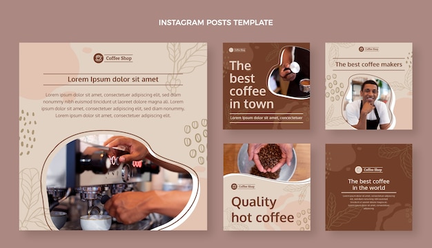 Vettore gratuito post di instagram della caffetteria di struttura disegnata a mano
