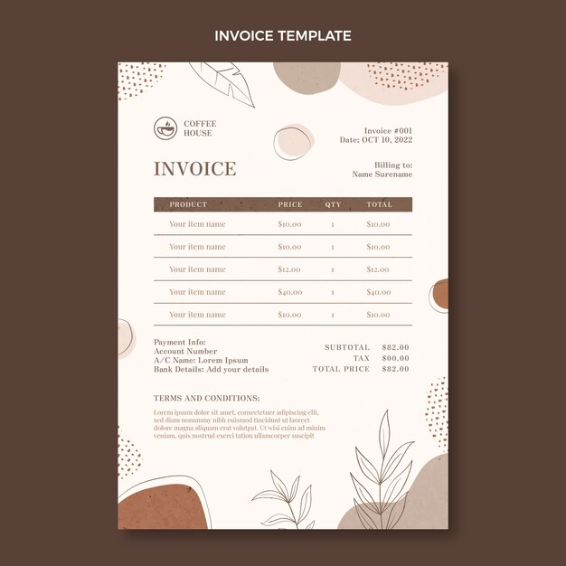 Hand drawn texture coffee shop invoice template