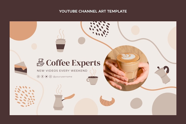 Arte del canale youtube della caffetteria con trama disegnata a mano