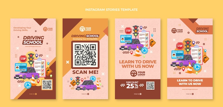 Free Vector hand drawn texture driving school instagram stories