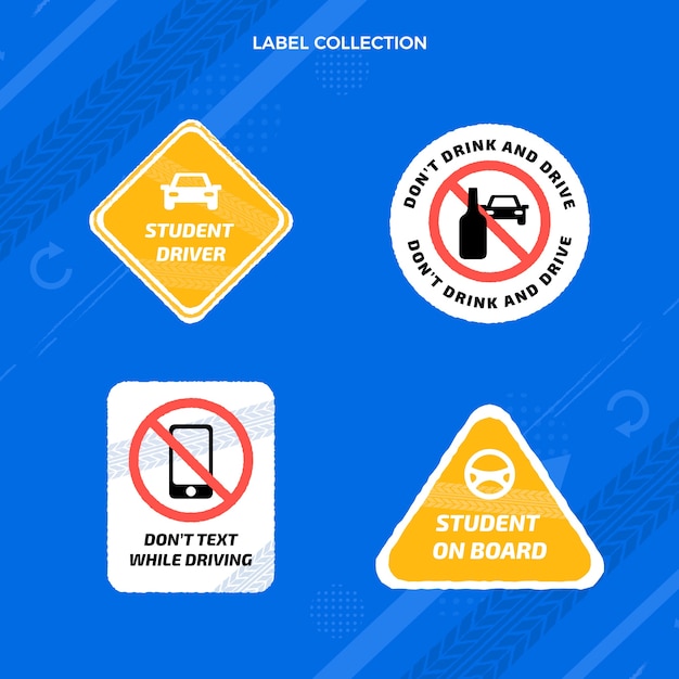 Free vector hand drawn texture driving school labels