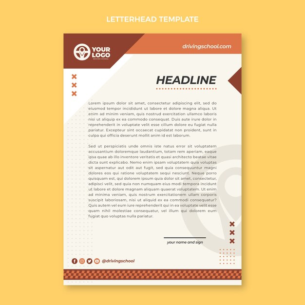 Hand drawn texture driving school letterhead