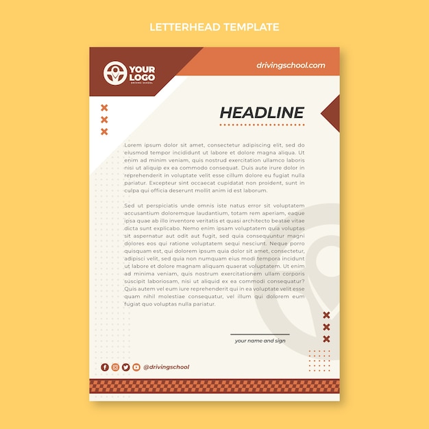 Hand drawn texture driving school letterhead