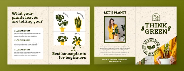 Hand drawn texture gardening brochure template