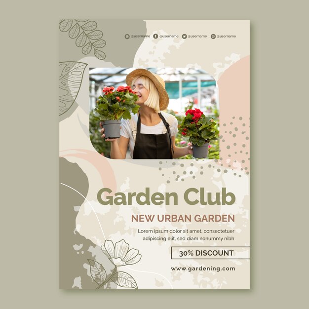 Hand drawn texture gardening poster template