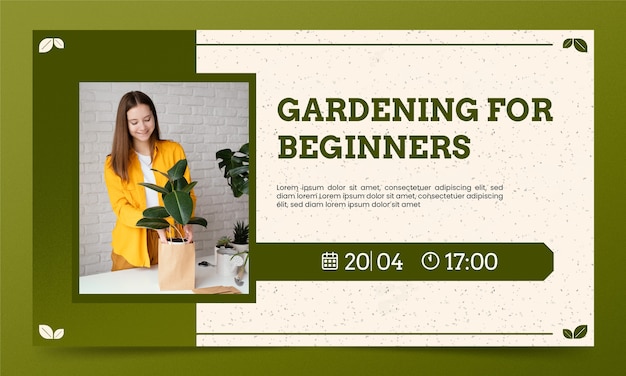 Vettore gratuito modello di webinar di giardinaggio con texture disegnata a mano