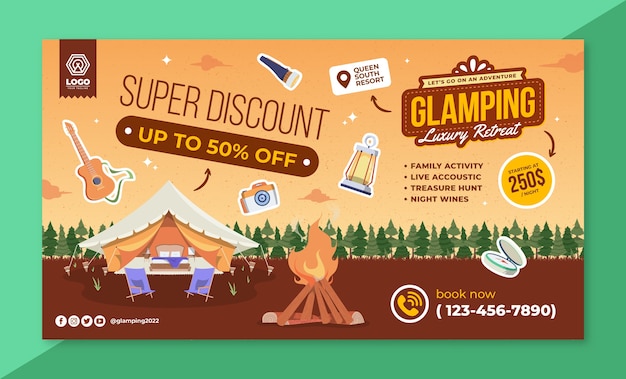 Fondo di vendita di glamping di struttura disegnata a mano