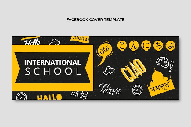 Шаблон обложки для социальных сетей международной школы с рисованной текстурой