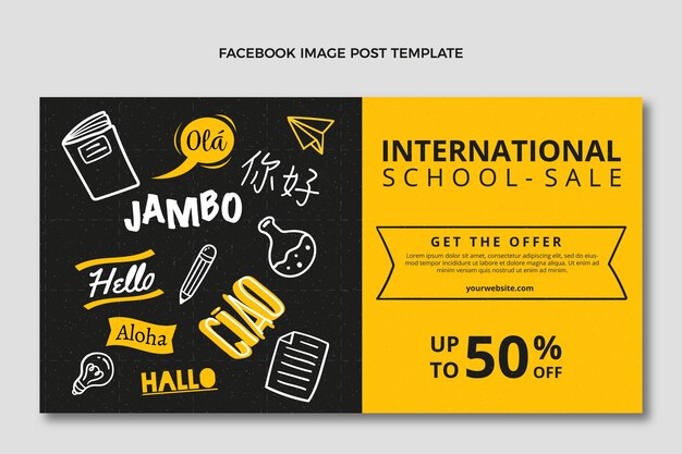 Hand drawn texture international school social media post template