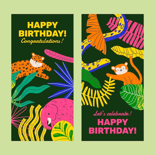 Шаблон вечеринки по случаю дня рождения в джунглях рисованной текстуры